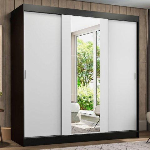 Guarda-roupa Casal Madesa Reno 3 Portas de Correr com Espelho