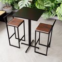 Ver imagem 1 de Conjunto Mesa Alta Bar Bistrô Quadrada Preta 2 Banquetas Confort Imbuia Industrial Black Don Castro