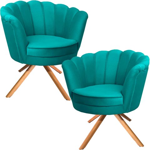 Kit Duas Poltronas Pétalas Giratórias Ferro e Madeira Tiffany