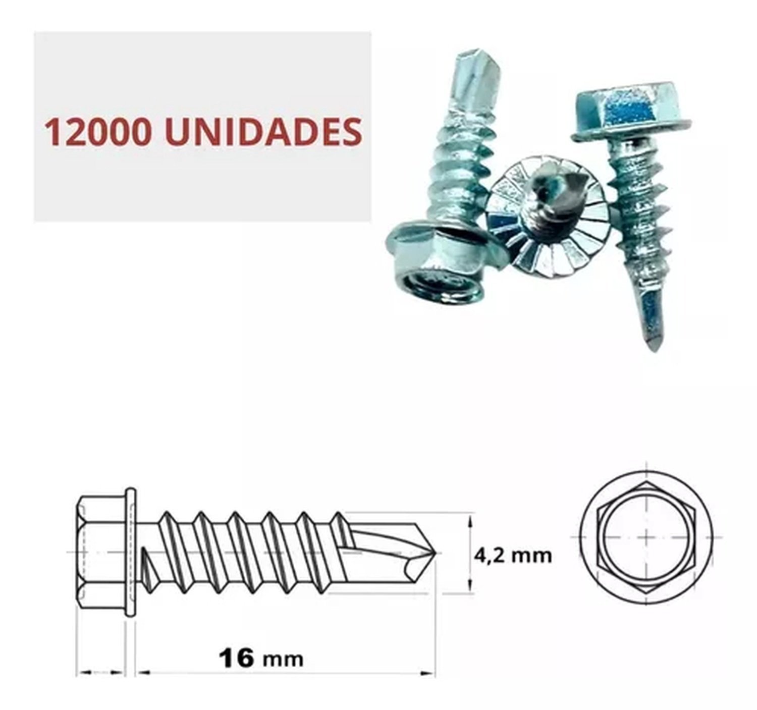 Parafuso Auto Perfurante Sextavado 4.2 X 16 - Ch 1/4 - 12.000 Peças - 2