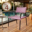 Ver imagem 2 de Conjunto 4 Poltronas Porã em Junco Sintético Aço Preto com Braços para Jardim Externo - Rosa