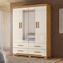 Ver imagem 1 de Guarda Roupa Solteiro Ambiente Miami 4 Portas Freijó Off White com Espelho - Moval