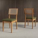 Ver imagem 3 de Kit Mesa Sala de Jantar Retangular 180cm 6 Cadeiras Estofadas Tela 100% MDF Freijó/Off-White Verde
