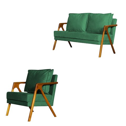 Kit 1 Poltrona Mona Luxo + Namoradeira Mona Luxo Recepção - Veludo Verde