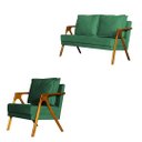 Ver imagem 1 de Kit 1 Poltrona Mona Luxo + Namoradeira Mona Luxo Recepção - Veludo Verde