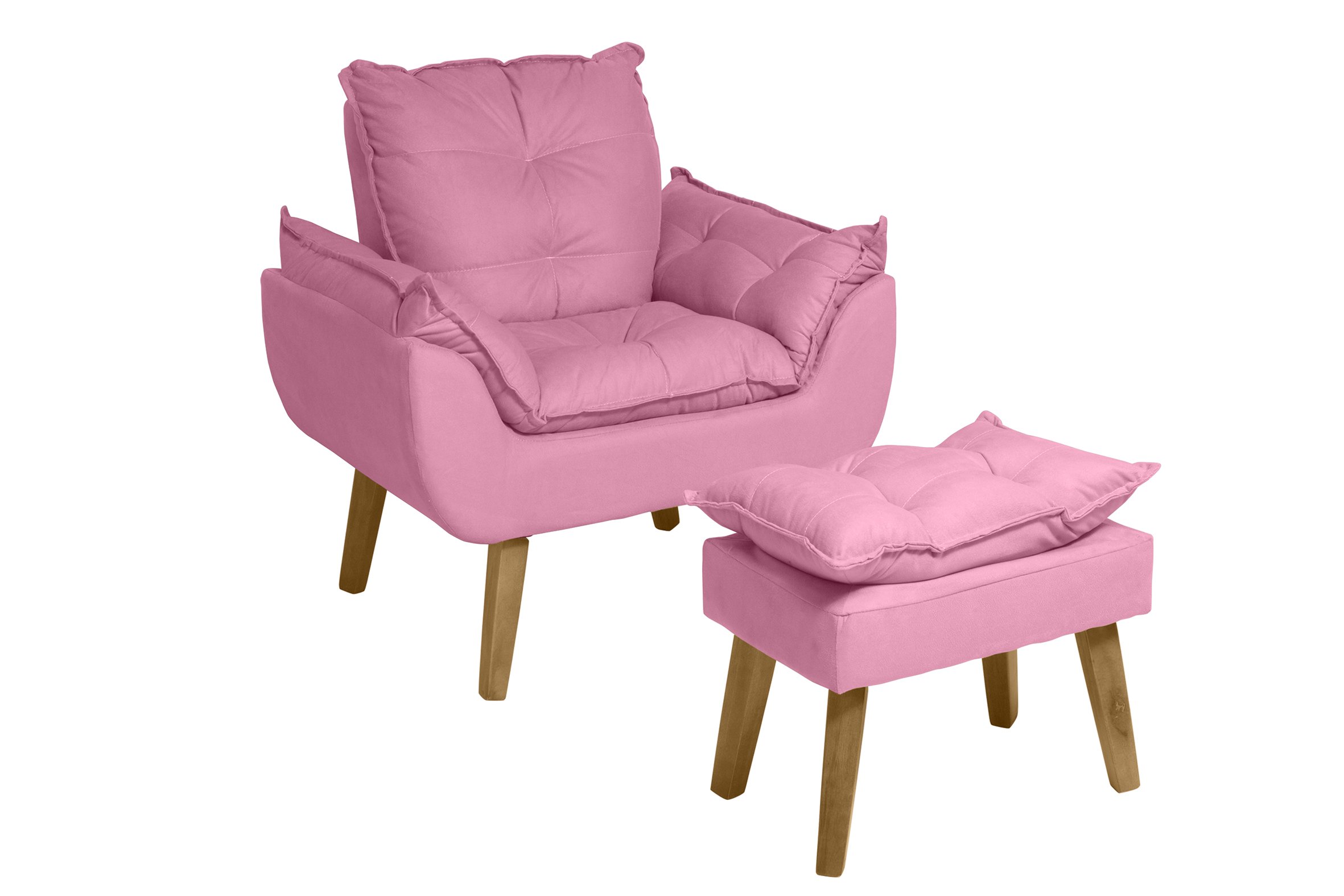 Poltrona Decorativa Opala e Puff Suede Rose Su Decor