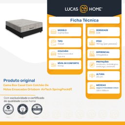 Cama Box Casal + Colchão de Molas Ensacadas Ortobom Airtech Springpocket 138x188x65cm - 6