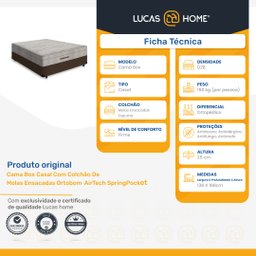Cama Box Casal + Colchão de Molas Ensacadas Ortobom Airtech Springpocket 138cm - 6