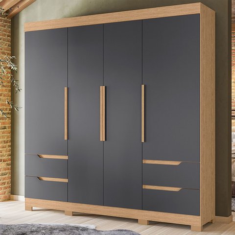 Guarda Roupa Casal 212cm 4 Portas Vivacce Freijó/Titanium - Albatroz