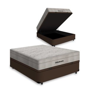 Cama Box com Baú Casal + Colchão de Molas Ensacadas Ortobom Airtech Springpocket 138x188x72cm