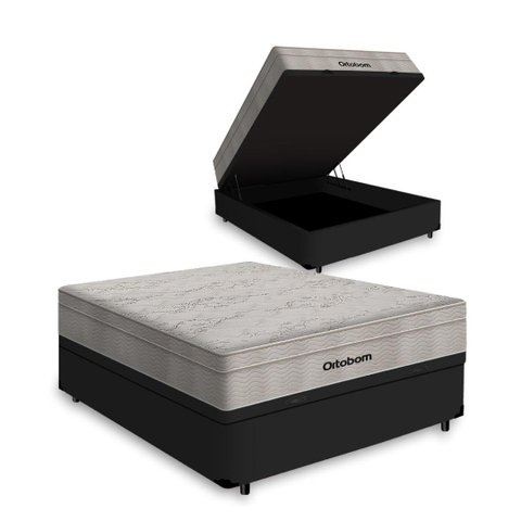 Cama Box Baú com Colchão de Molas Ensacadas Ortobom Airtech Springpocket Casal 138cm