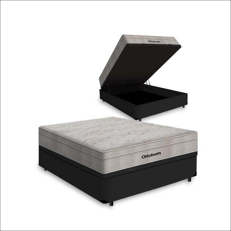 Cama Box Baú Viúva + Colchão de Molas Ensacadas Ortobom Airtech Springpocket 128x188x72cm