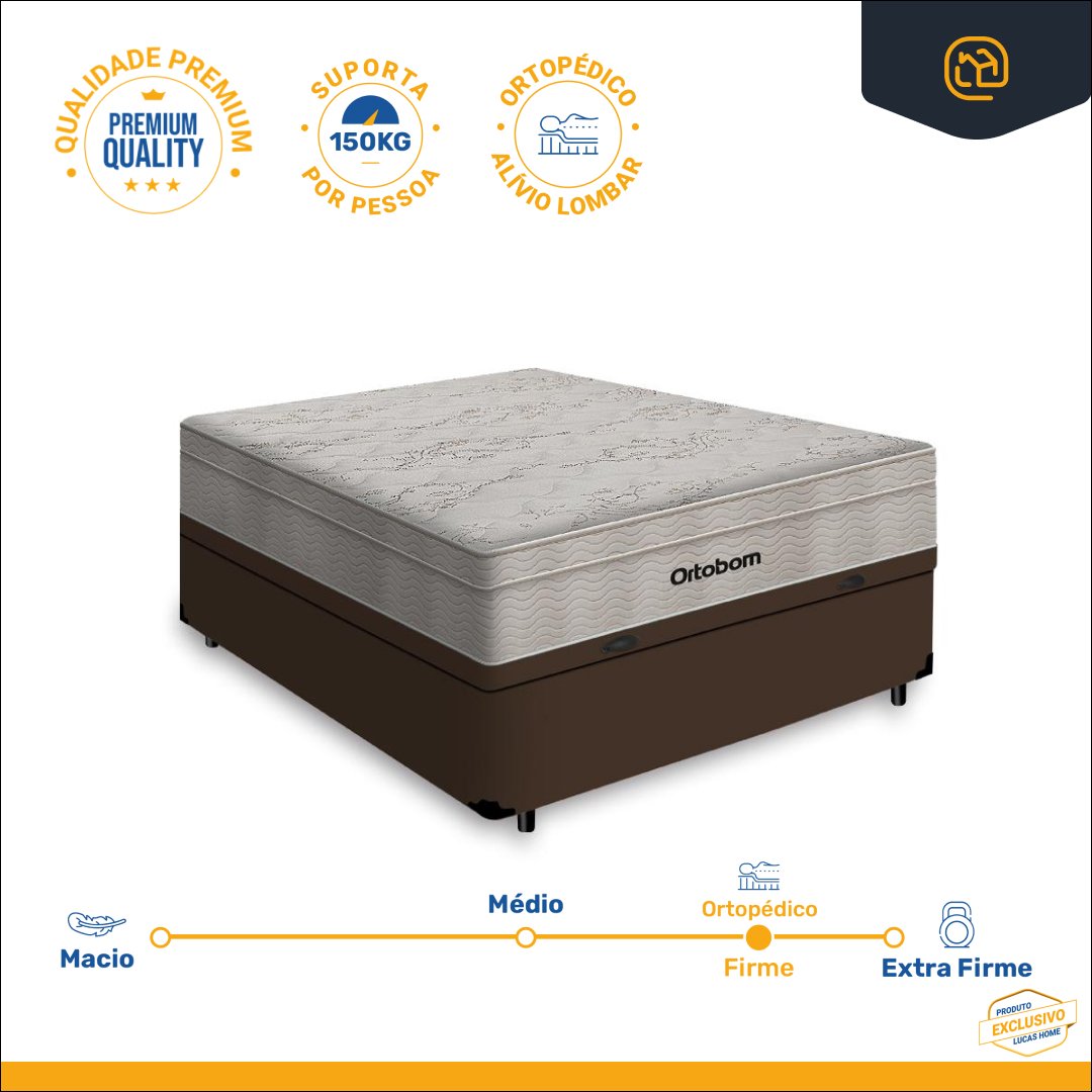 Cama Box Baú Viúva + Colchão de Molas Ensacadas Ortobom Airtech Springpocket 128 Cm - 2