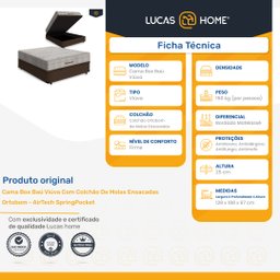 Cama Box Baú Viúva + Colchão de Molas Ensacadas Ortobom Airtech Springpocket 128 Cm - 7