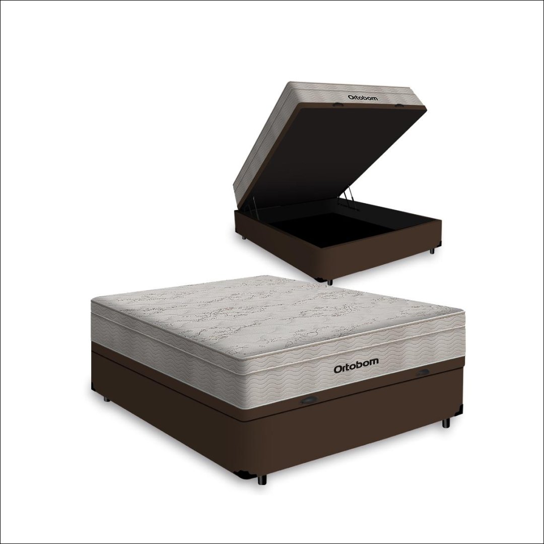 Cama Box Baú Viúva + Colchão de Molas Ensacadas Ortobom Airtech Springpocket 128 Cm