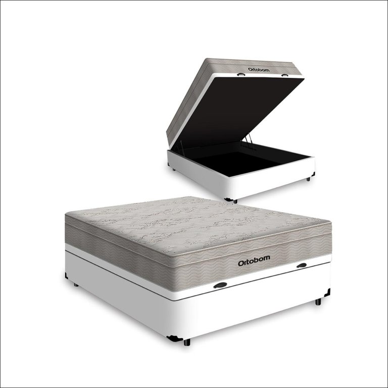Cama Box Baú Viúva + Colchão de Molas Ensacadas Ortobom Airtech Springpocket 128x188x72cm