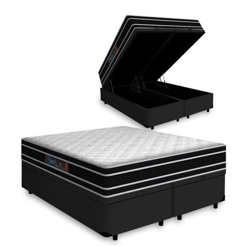 Cama Box Baú Queen + Colchão de Espuma D33 Castor Black White Double Face 158x198x69cm