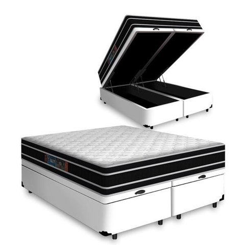 Cama Box Baú Queen + Colchão de Espuma D33 Castor Black White Double Face 158x198x69cm