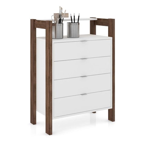 Gaveteiro com 4 Gavetas Multimóveis VCR25006 Branco/Nogal