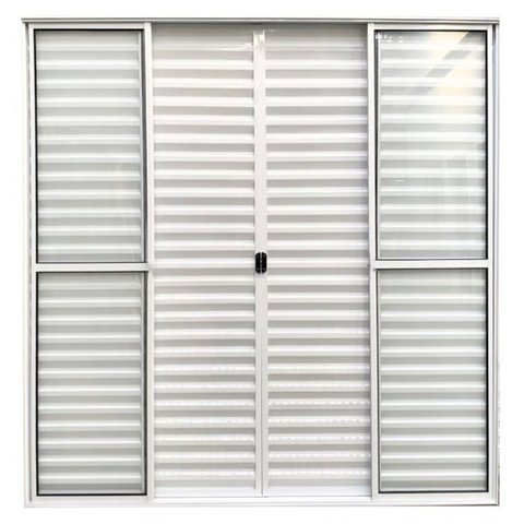 Porta de Alumínio de Correr Balcão 6 Folhas Branca Modular com Trinco:210 x 200