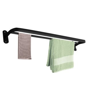 Suporte Preto Fosco Porta Toalha Banho Duplo Toalheiro Parede 60cm
