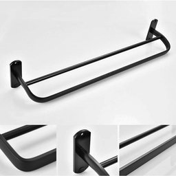 Suporte Preto Fosco Porta Toalha Banho Duplo Toalheiro Parede 60cm - 3