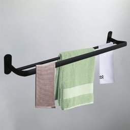 Suporte Preto Fosco Porta Toalha Banho Duplo Toalheiro Parede 60cm - 2