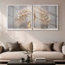 Ver imagem 1 de Quadro Decorativo Árvore de Ouro Das Flores Brancas Moldura Premium:Moldura Branca/50x50 sem Vidro a