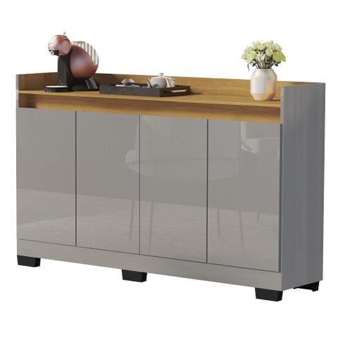 Buffet Real 4 Portas Ônix/Mel - Móveis Primus