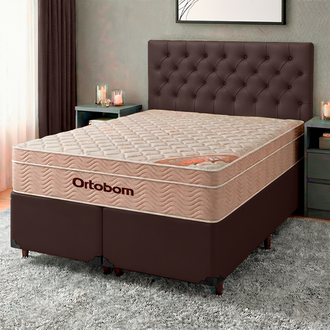 Cama Box + Colchão Queen Ortobom Molas Ensacadas Airtech + Cabeceira Estofada