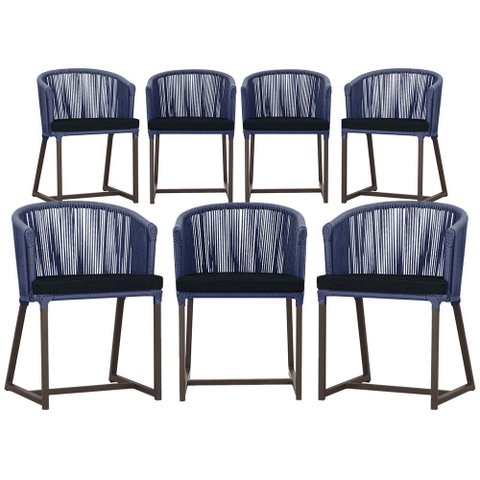 7 Cadeiras de Jantar Área Noronha em Alumínio com Pintura Marrom Corda Náutica Estofado 12 Trama Ori