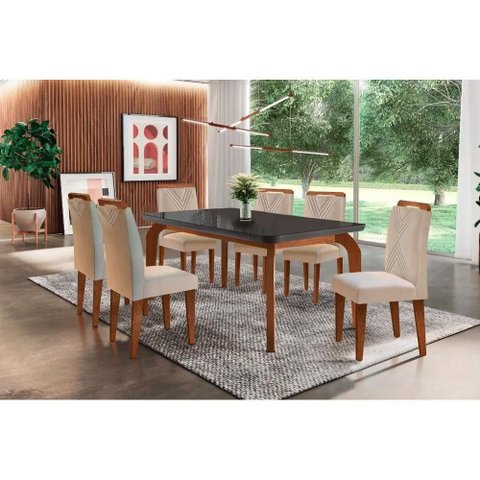 Mesa Sala Londrina 180 + 6 Cad Amsterdã Imbu/Creme Rufato