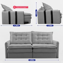 Sofá Baú sem Caixa Retrátil 2,00m Softgel Petit Boucle Cinza Claro Cama Inbox - 4