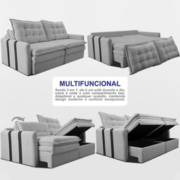 Sofá Baú sem Caixa Retrátil 2,00m Softgel Petit Boucle Cinza Claro Cama Inbox - 5