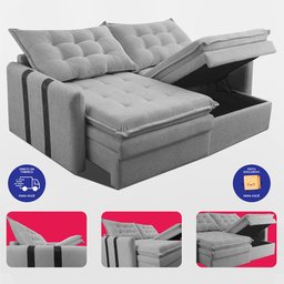 Sofá Baú sem Caixa Retrátil 2,00m Softgel Petit Boucle Cinza Claro Cama Inbox - 7