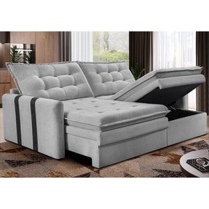 Sofá Baú sem Caixa Retrátil 2,00m Softgel Petit Boucle Cinza Claro Cama Inbox