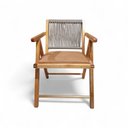 Ver imagem 1 de Cadeira em Madeira com Braço Assento de Couro Sintético Encosto de Corda Trançada Cor Mel Corano Tel