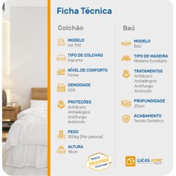 Cama Box Baú com Colchão de Espuma D33 Ortobom Iso 100 Viúva 128cm - 6 Cama Box Baú com Colchão de Espuma D33 Ortobom Iso 100 Viúva 128cm - 6