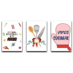 Kit Placas Quadros Decorativos 3 Pçs 20x30 Cozinha - 1
