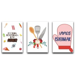 Kit Placas Quadros Decorativos 3 Pçs 20x30 Cozinha - 3