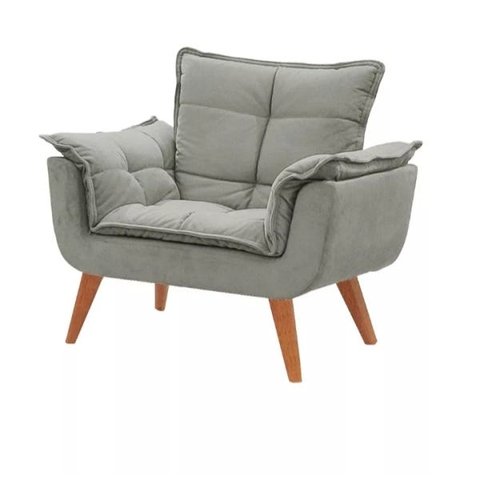 Poltrona Decorativa Opala Cinza Claro Pé Palito Meunovolar