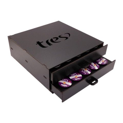 Porta Capsula Café Três Corações MDF Preto 50 Capsula Gaveta