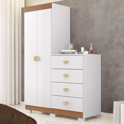 Cômoda para Quarto 2 Portas 4 Gavetas 120cm Tulsa V01 Branco Camarim - Lyam Decor
