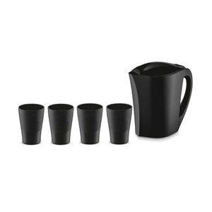 Jarra de Suco Agua 1,5l Tampa Preta e 4 Copos Plastico