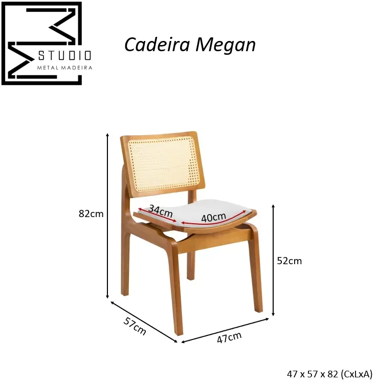 Cadeira Megan Madeira Estofada Telinha Moderna Luxo Alta Decoração:Linho Dourado - 7