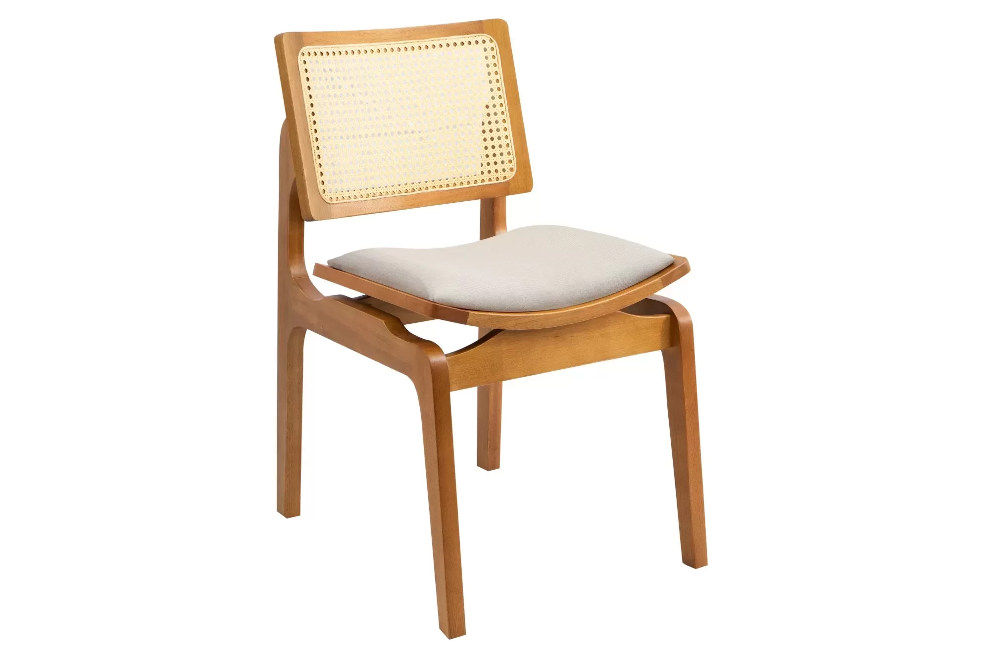 Cadeira Megan Madeira Estofada Telinha Moderna Luxo Alta Decoração:Linho Dourado - 1