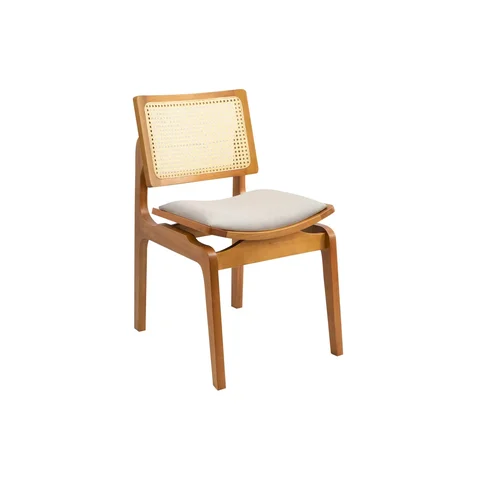 Cadeira Megan Madeira Estofada Telinha Moderna Luxo Alta Decoração:Linho Dourado