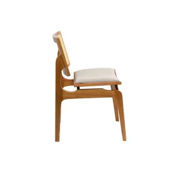 Cadeira Megan Madeira Estofada Telinha Moderna Luxo Alta Decoração:Linho Dourado - 2
