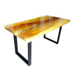 Mesa em madeira de lei e resina epóxi até 6 lugares Tema "Madrepérola Dourado" Craft Wood Mesa de 6  - 6