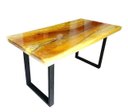 Ver imagem 6 de Mesa em madeira de lei e resina epóxi até 6 lugares Tema "Madrepérola Dourado" Craft Wood Mesa de 6
